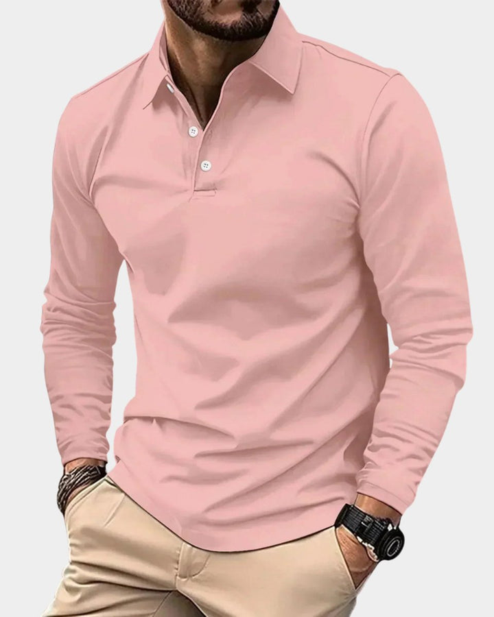 Herren Slim-Fit Langarm Poloshirt Smart-Casual Kentkragen - Rosa