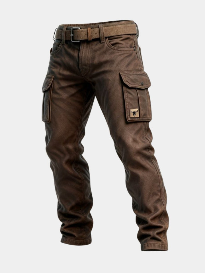Herren Slim-Fit Tapered Cargohose Seitentaschen Bull-Patch
