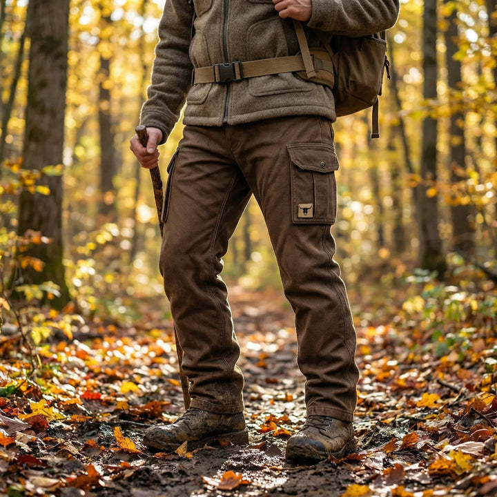 Herren Slim-Fit Tapered Cargohose Seitentaschen Bull-Patch