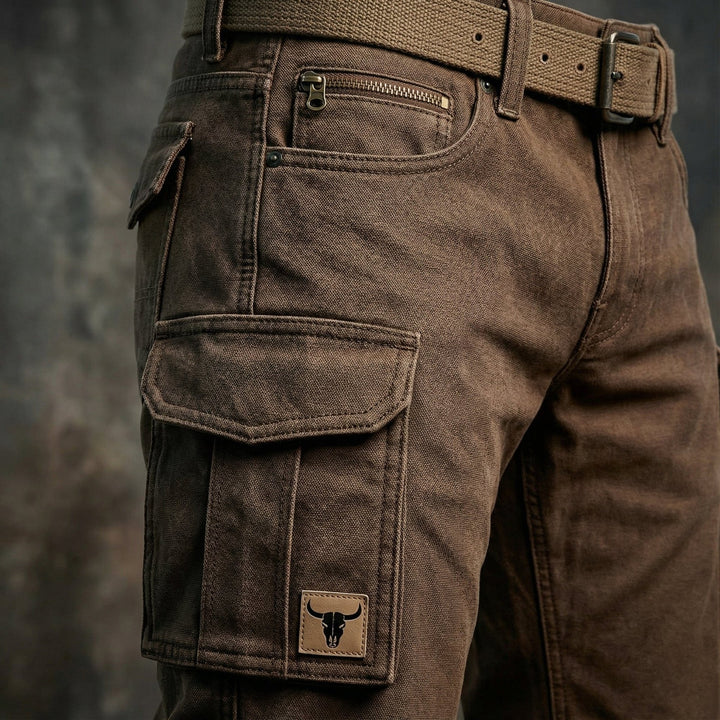 Herren Slim-Fit Tapered Cargohose Seitentaschen Bull-Patch