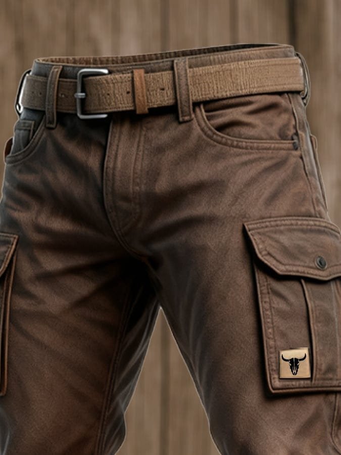 Herren Slim-Fit Tapered Cargohose Seitentaschen Bull-Patch