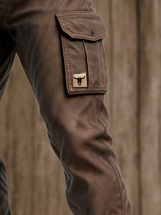 Herren Slim-Fit Tapered Cargohose Seitentaschen Bull-Patch