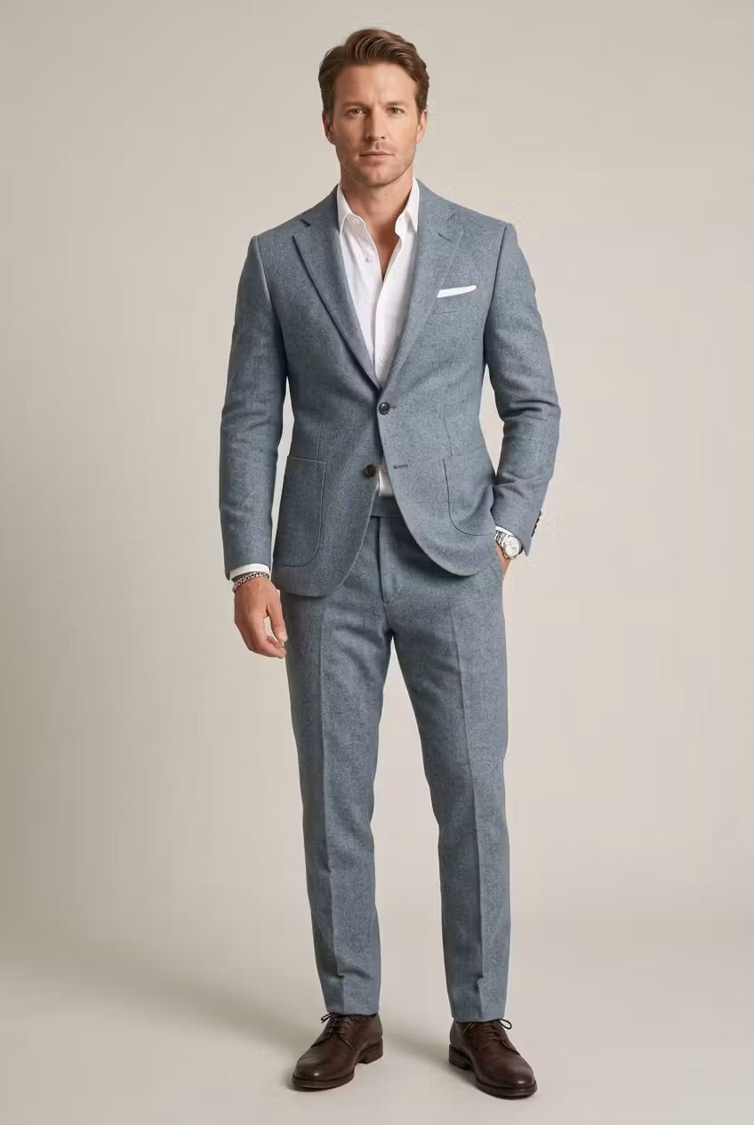 Herren Slim-Fit Two-Piece Set Business Anzug - Light Blue