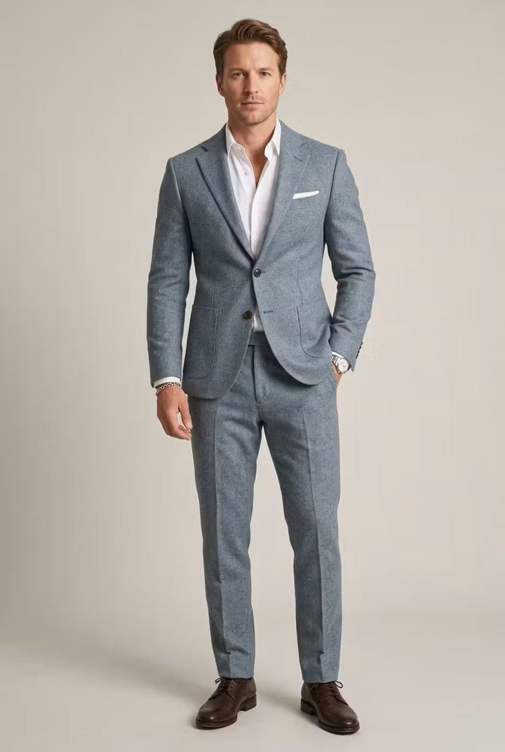 Herren Slim-Fit Two-Piece Set Business Anzug - Light Blue
