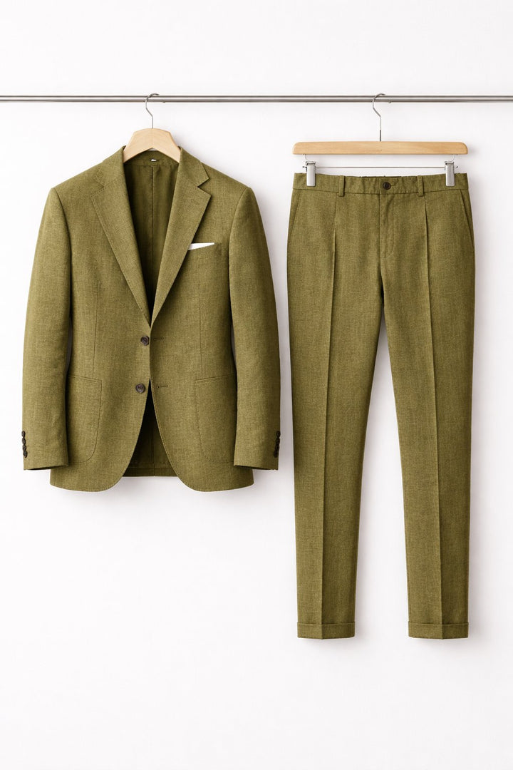 Herren Slim-Fit Two-Piece Set Business Anzug - Olive Green