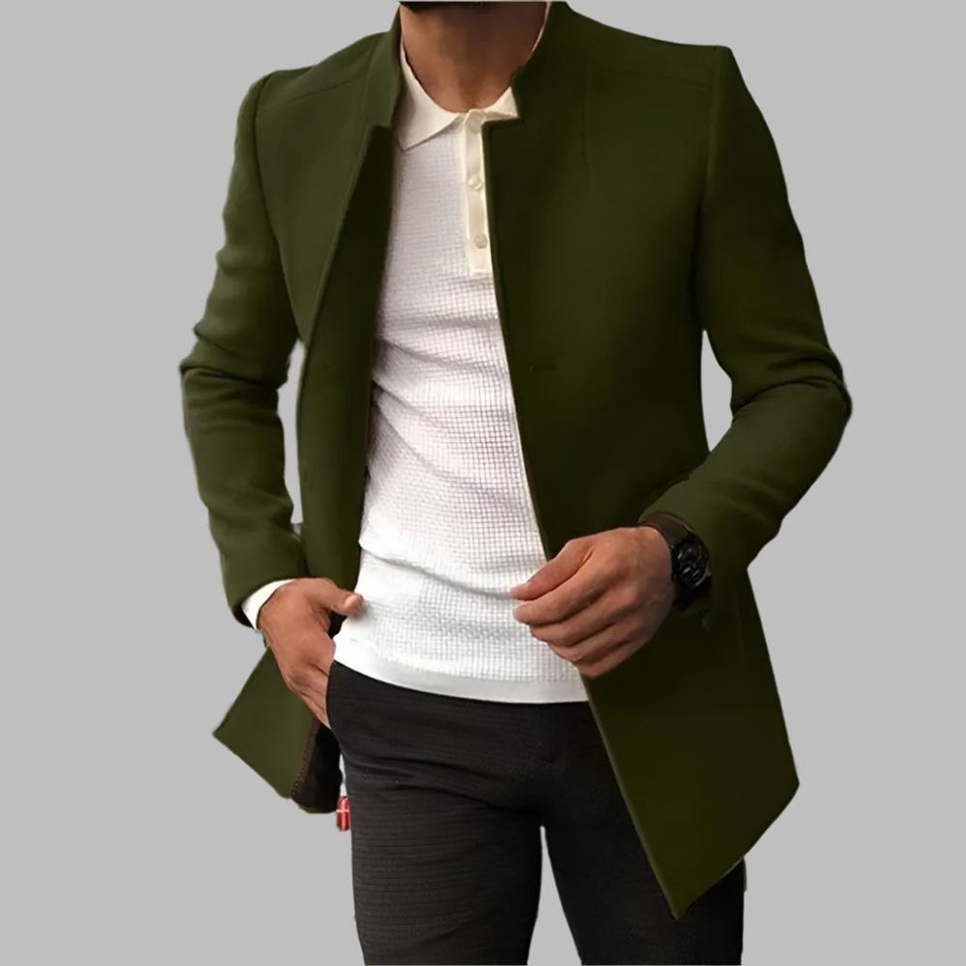 Herren Slim-Fit Wollmantel Stehkragen Eleganter Mantel - Grün