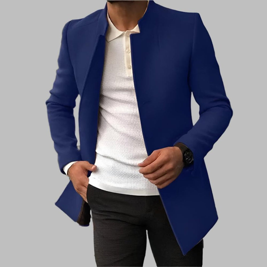 Herren Slim-Fit Wollmantel Stehkragen Eleganter Mantel - Blau