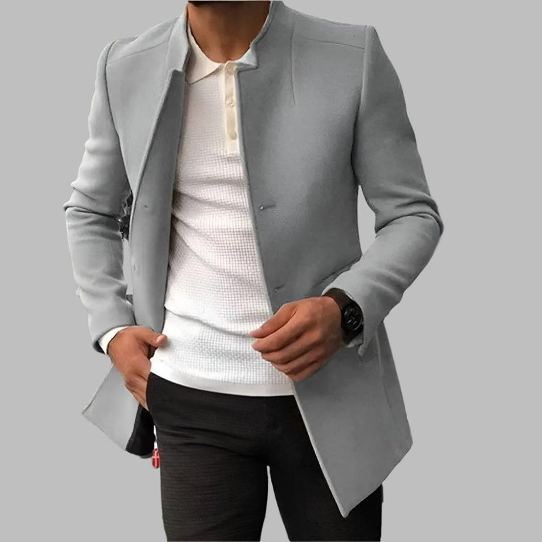 Herren Slim-Fit Wollmantel Stehkragen Eleganter Mantel - Grau