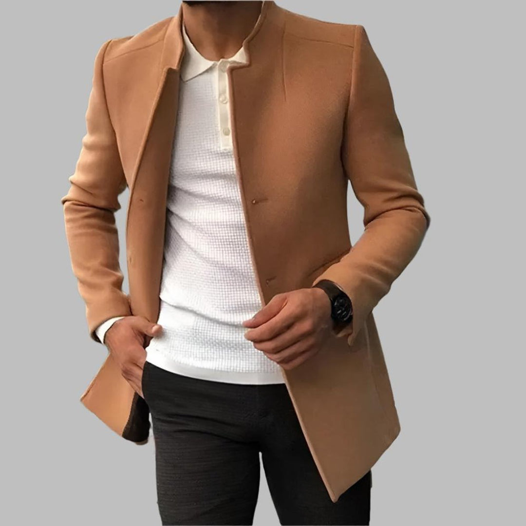 Herren Slim-Fit Wollmantel Stehkragen Eleganter Mantel - Karamell