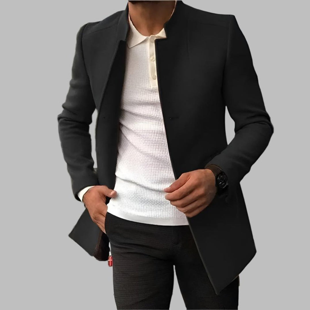 Herren Slim-Fit Wollmantel Stehkragen Eleganter Mantel - Schwarz