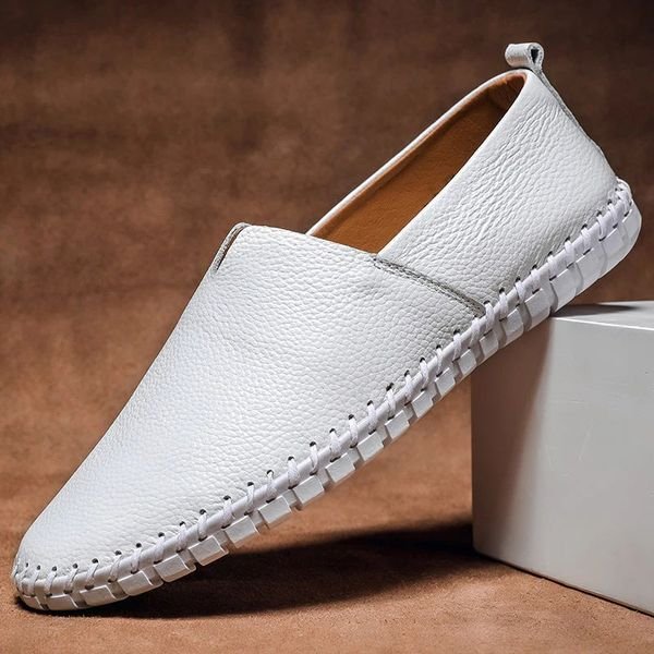 Herren Slipper Loafer aus genarbtem Leder mit Whipstitch-Naht - White