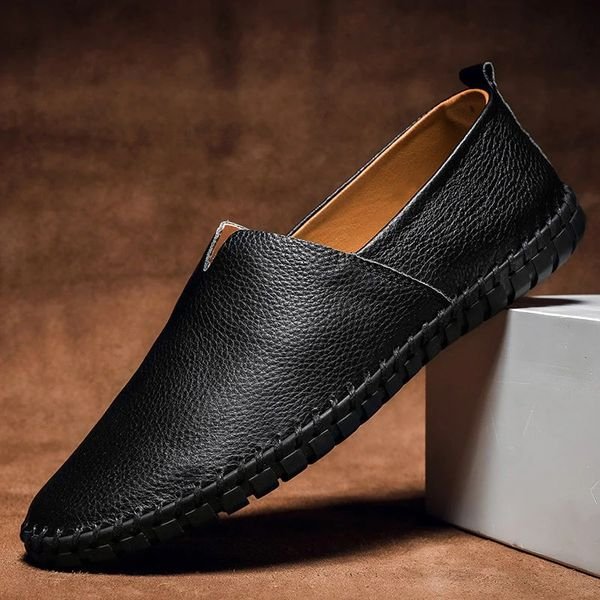 Herren Slipper Loafer aus genarbtem Leder mit Whipstitch-Naht - Black