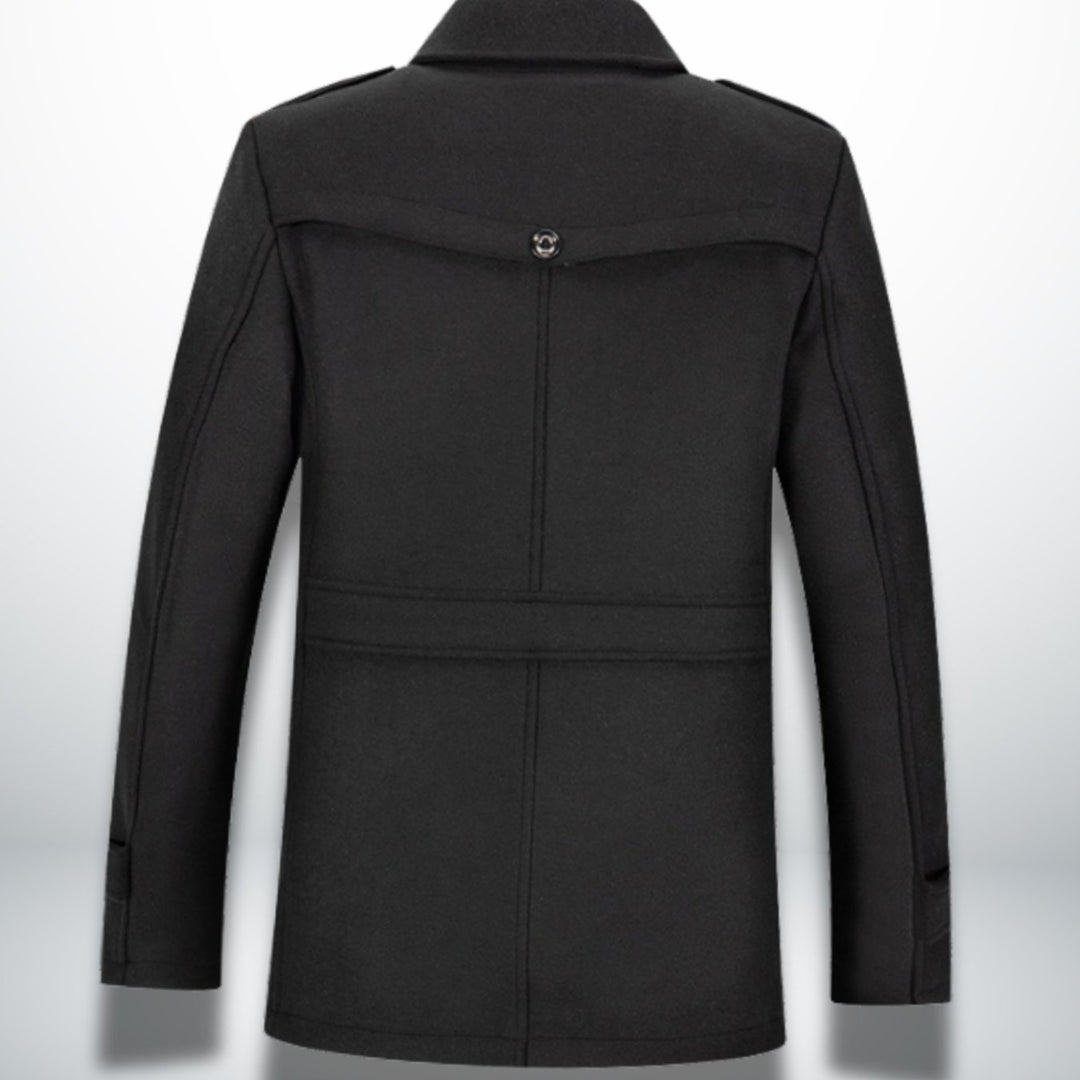 Herren Smart-Casual Wollmantel mit Knopfverschluss und Stehkragen-Innenjacke