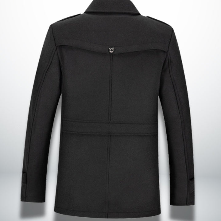 Herren Smart-Casual Wollmantel mit Knopfverschluss und Stehkragen-Innenjacke