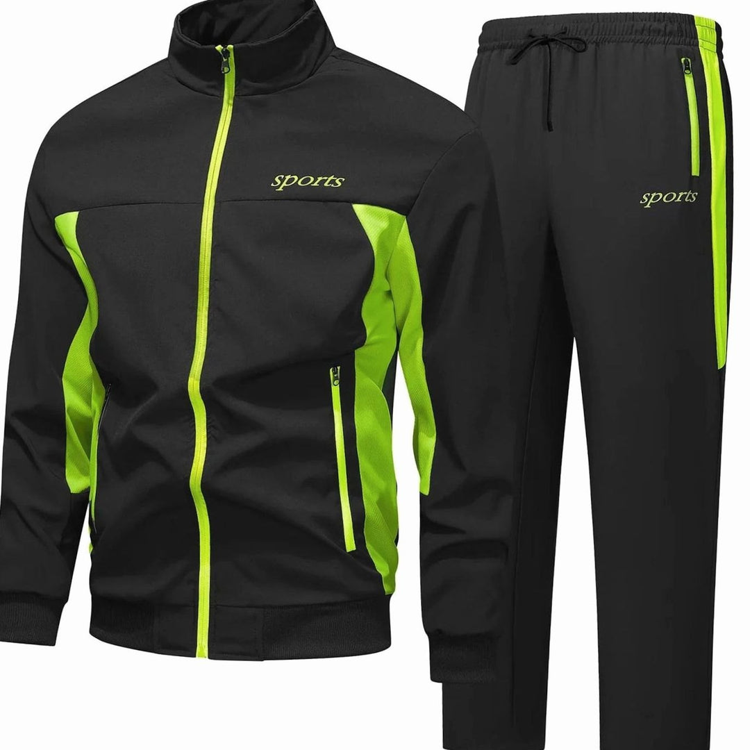 Herren Sportliches Trainingsanzug-Set Zweiteiliger Jogginganzug Stehkragen - Schwarz
