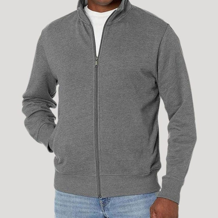 Herren Stehkragen Sweatjacke mit Reißverschluss - Grau
