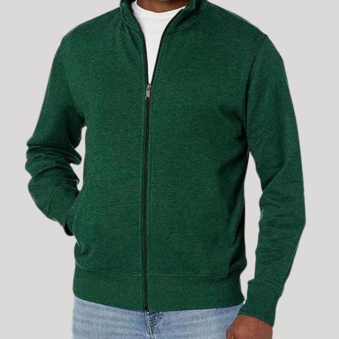 Herren Stehkragen Sweatjacke mit Reißverschluss - Grün