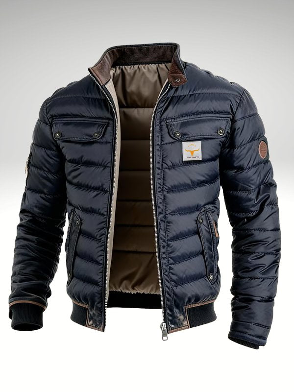 Herren Steppjacke Wattiert Warm Winter Bomber - Marineblau