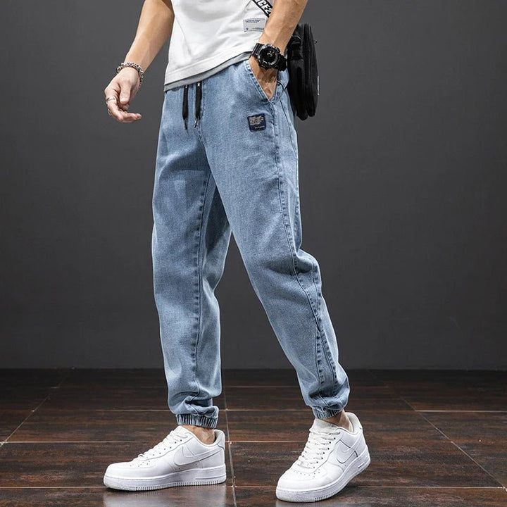 Herren Stretch Denim Jogginghose Elastischer Bund Entspannte Passform - Blue