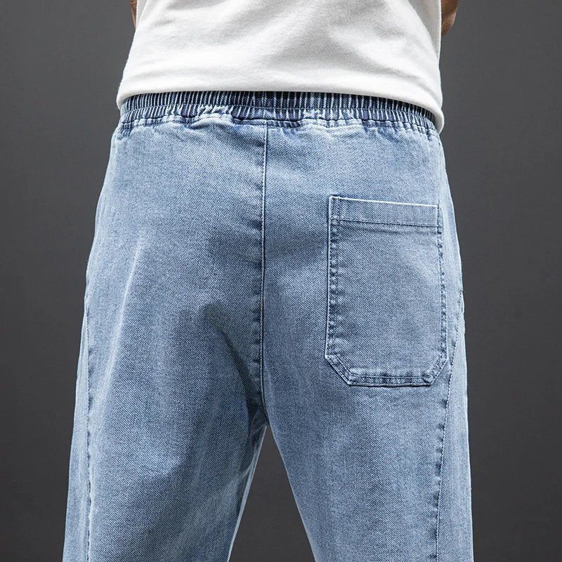 Herren Stretch Denim Jogginghose Elastischer Bund Entspannte Passform