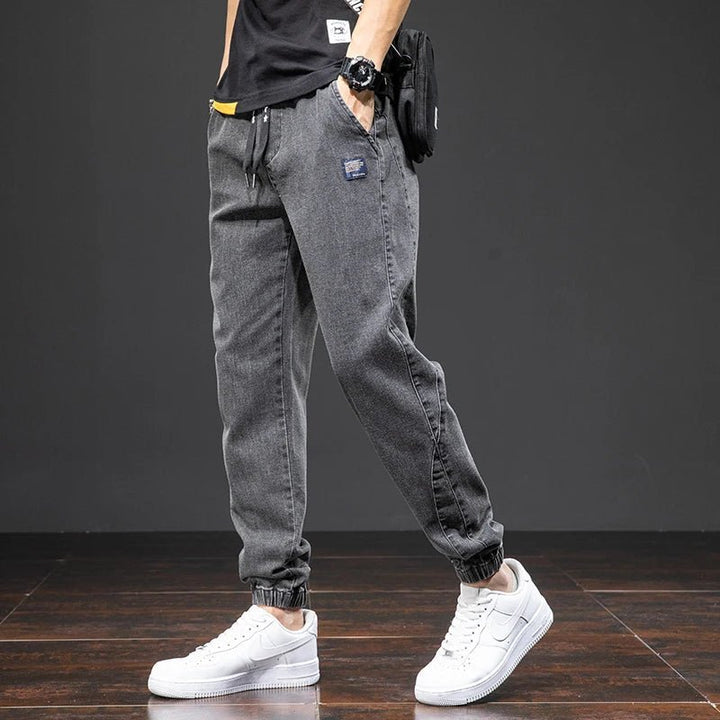 Herren Stretch Denim Jogginghose Elastischer Bund Entspannte Passform - Black