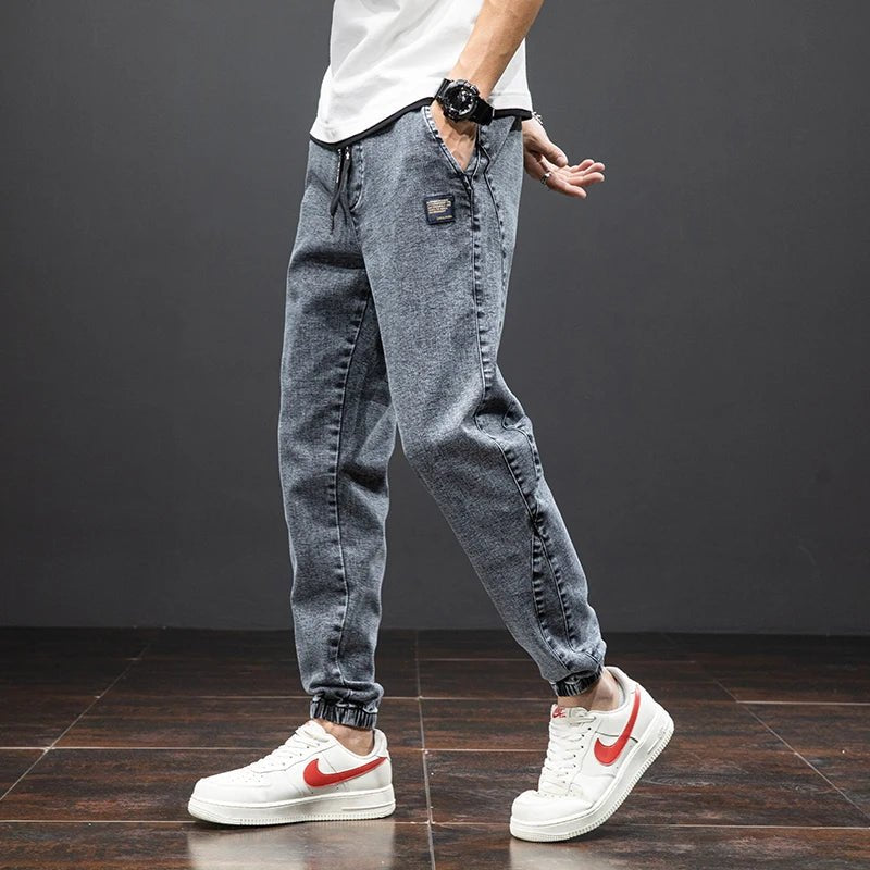 Herren Stretch Denim Jogginghose Elastischer Bund Entspannte Passform