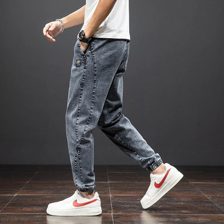 Herren Stretch Denim Jogginghose Elastischer Bund Entspannte Passform