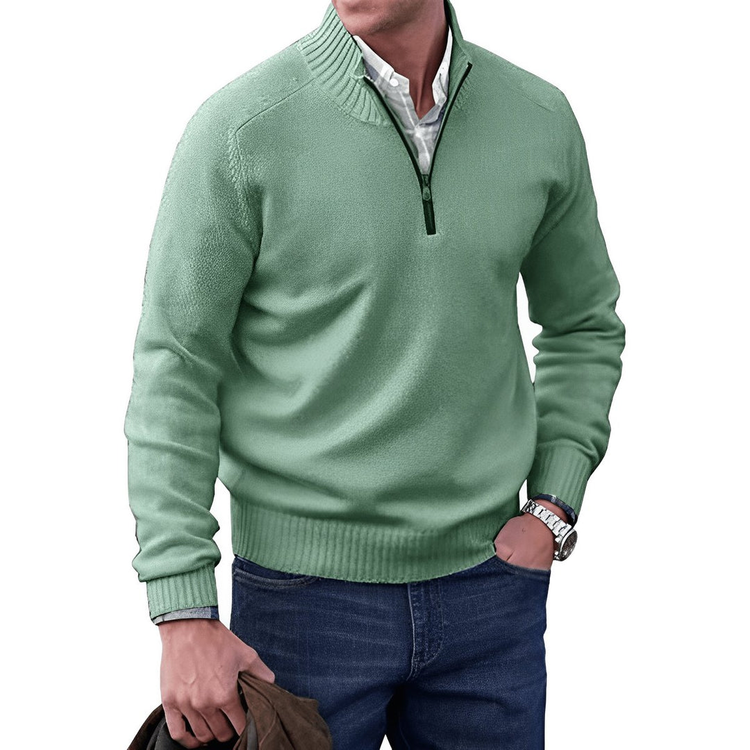 Herren Strick-Sweater Regular Fit Langarm Viertelreißverschluss - Grün
