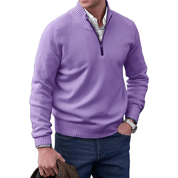 Herren Strick-Sweater Regular Fit Langarm Viertelreißverschluss - Lila