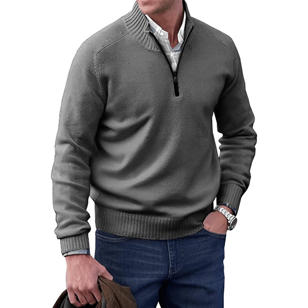 Herren Strick-Sweater Regular Fit Langarm Viertelreißverschluss - Dunkelgrau