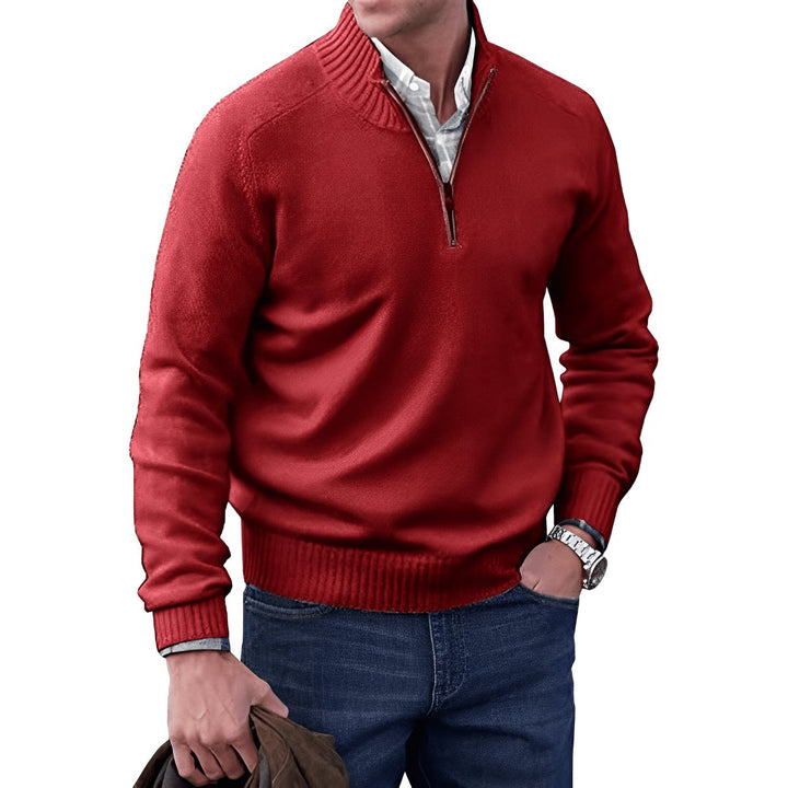 Herren Strick-Sweater Regular Fit Langarm Viertelreißverschluss - Rot