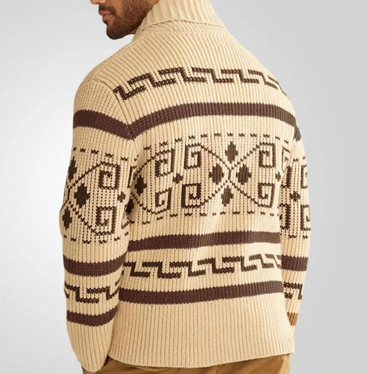 Herren Strickjacke mit Muster Reißverschluss Ethno-Jacquard Cardigan