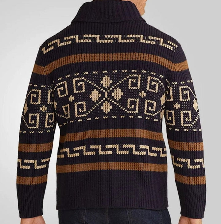 Herren Strickjacke mit Muster Reißverschluss Ethno-Jacquard Cardigan