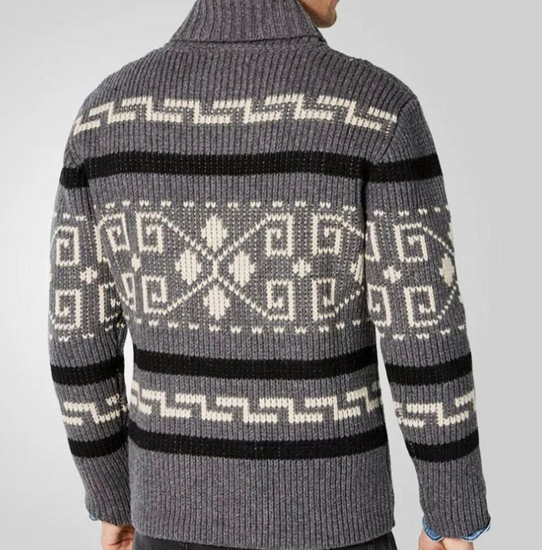 Herren Strickjacke mit Muster Reißverschluss Ethno-Jacquard Cardigan