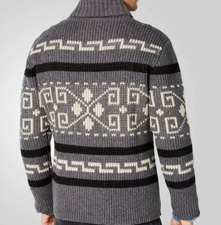 Herren Strickjacke mit Muster Reißverschluss Ethno-Jacquard Cardigan