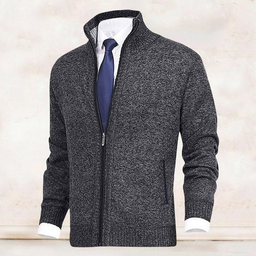 Herren Strickjacke Reißverschluss Stehkragen Mens Cardigan