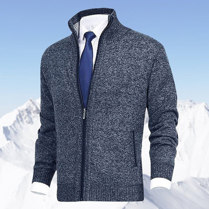 Herren Strickjacke Reißverschluss Stehkragen Mens Cardigan - Blau