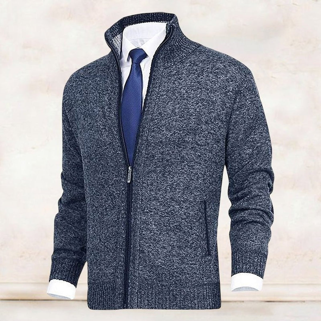 Herren Strickjacke Reißverschluss Stehkragen Mens Cardigan