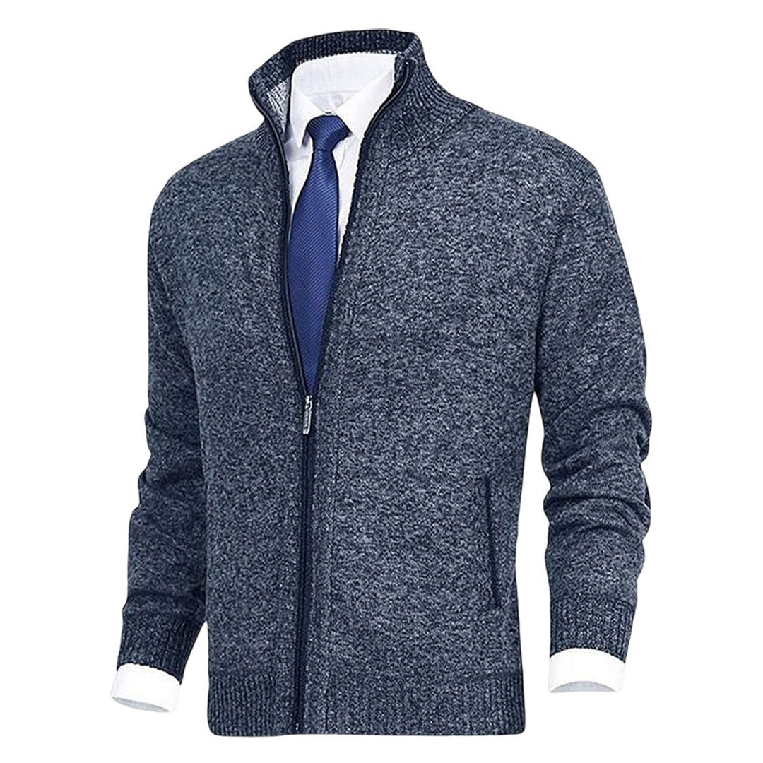 Herren Strickjacke Reißverschluss Stehkragen Mens Cardigan