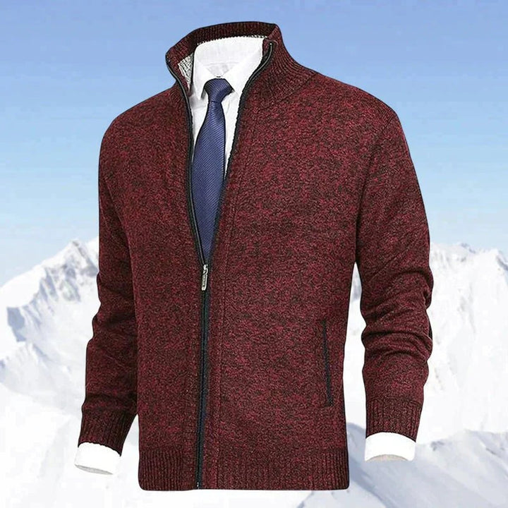 Herren Strickjacke Reißverschluss Stehkragen Mens Cardigan - Rot