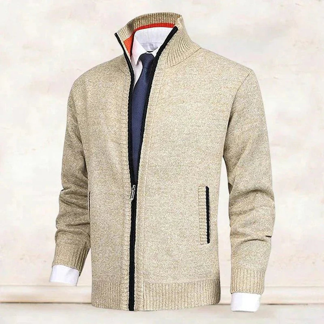 Herren Strickjacke Reißverschluss Stehkragen Mens Cardigan