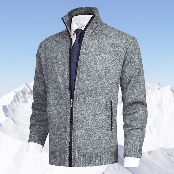 Herren Strickjacke Reißverschluss Stehkragen Mens Cardigan - Hellgrau