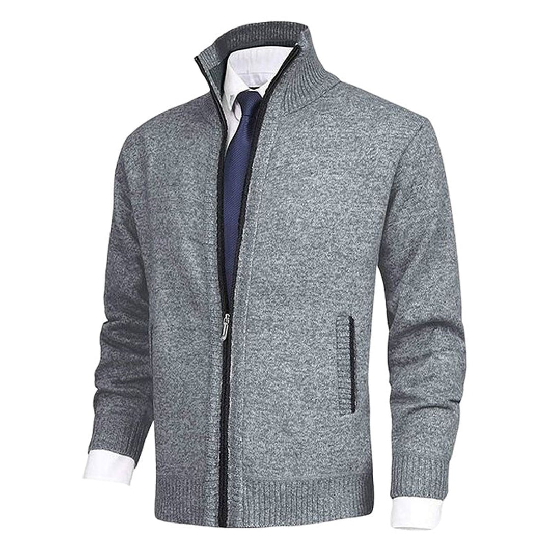 Herren Strickjacke Reißverschluss Stehkragen Mens Cardigan