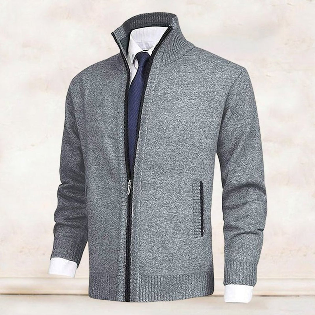Herren Strickjacke Reißverschluss Stehkragen Mens Cardigan