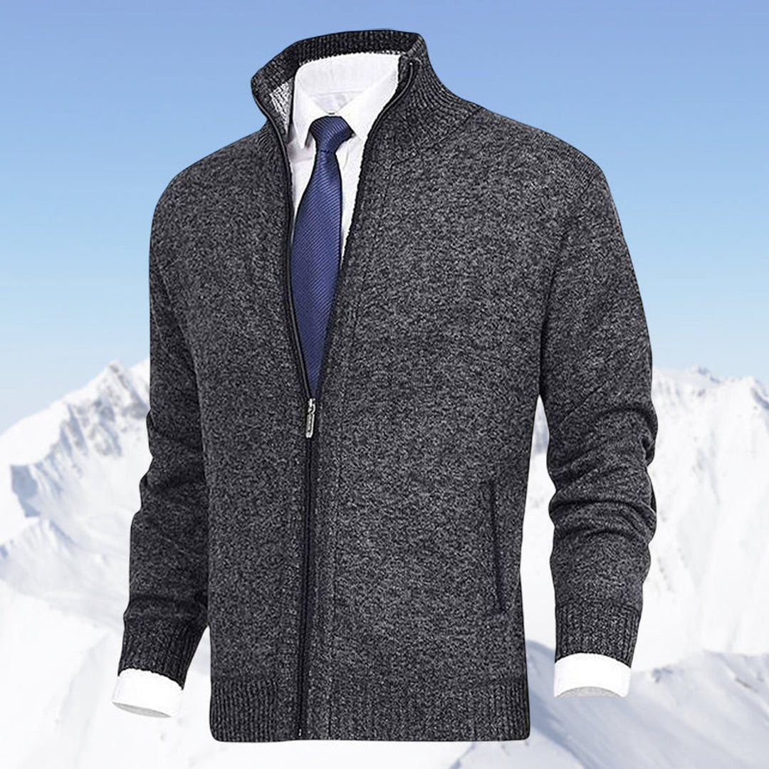 Herren Strickjacke Reißverschluss Stehkragen Mens Cardigan - Dunkelgrau