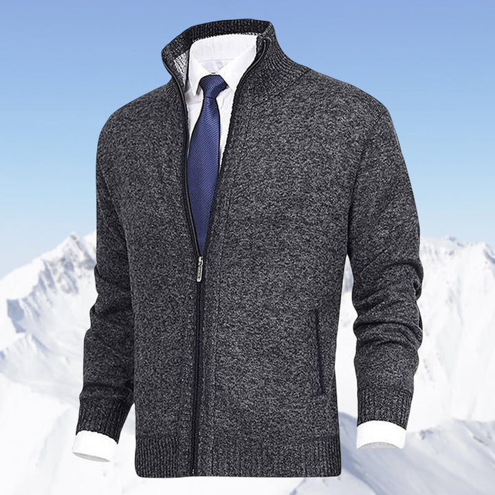 Herren Strickjacke Reißverschluss Stehkragen Mens Cardigan - Dunkelgrau