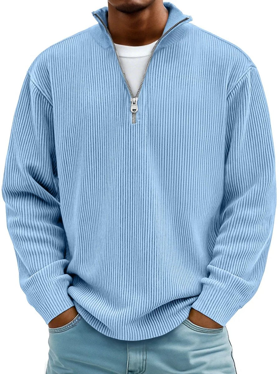 Herren Strickpullover Halbzip Gerippter Langarm Sweater - Blau