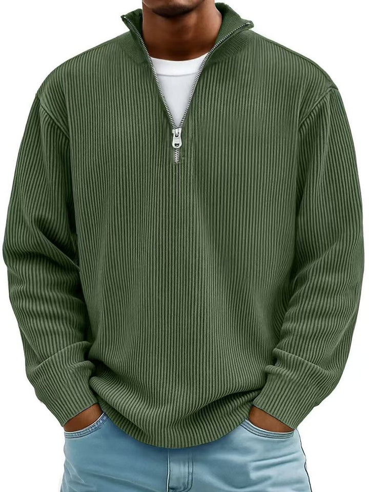 Herren Strickpullover Halbzip Gerippter Langarm Sweater - Olivgrün