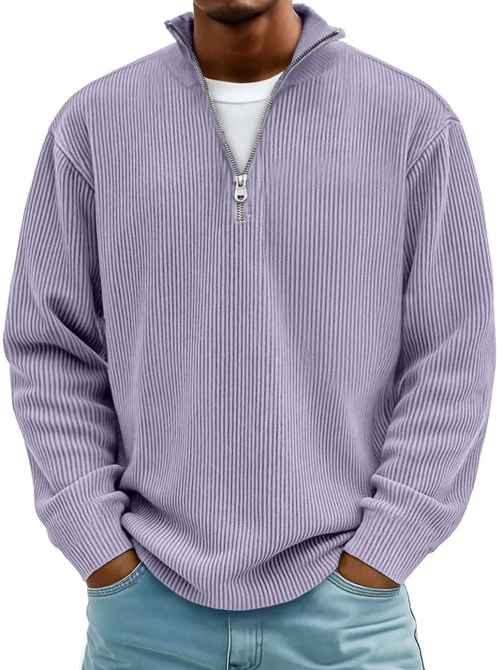 Herren Strickpullover Halbzip Gerippter Langarm Sweater - Lila