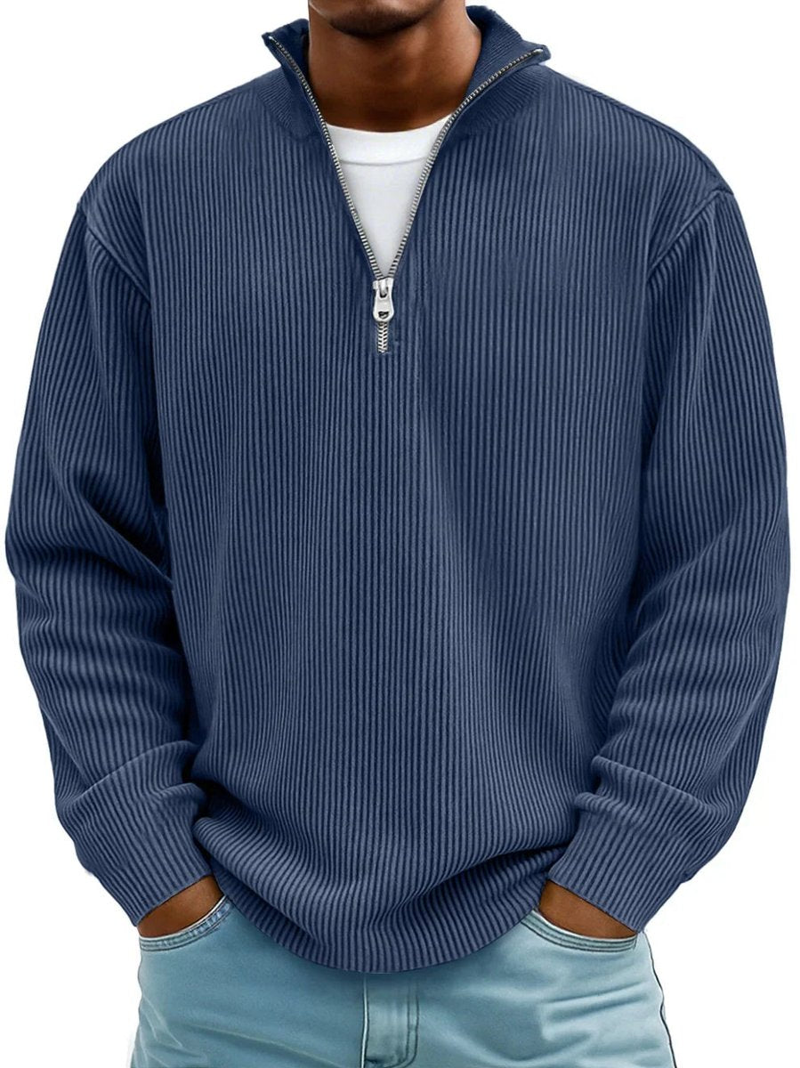 Herren Strickpullover Halbzip Gerippter Langarm Sweater - Marineblau